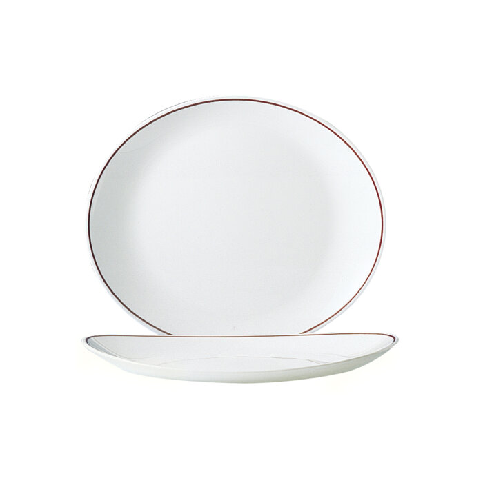 Arcoroc Krem Bordo Çizgili Oval Et Tabak 30x26 cm - 1