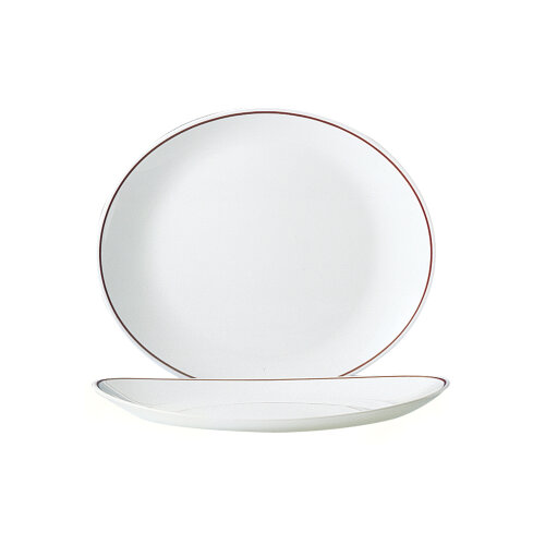 Arcoroc Krem Bordo Çizgili Oval Et Tabak 30x26 cm - ARCOROC