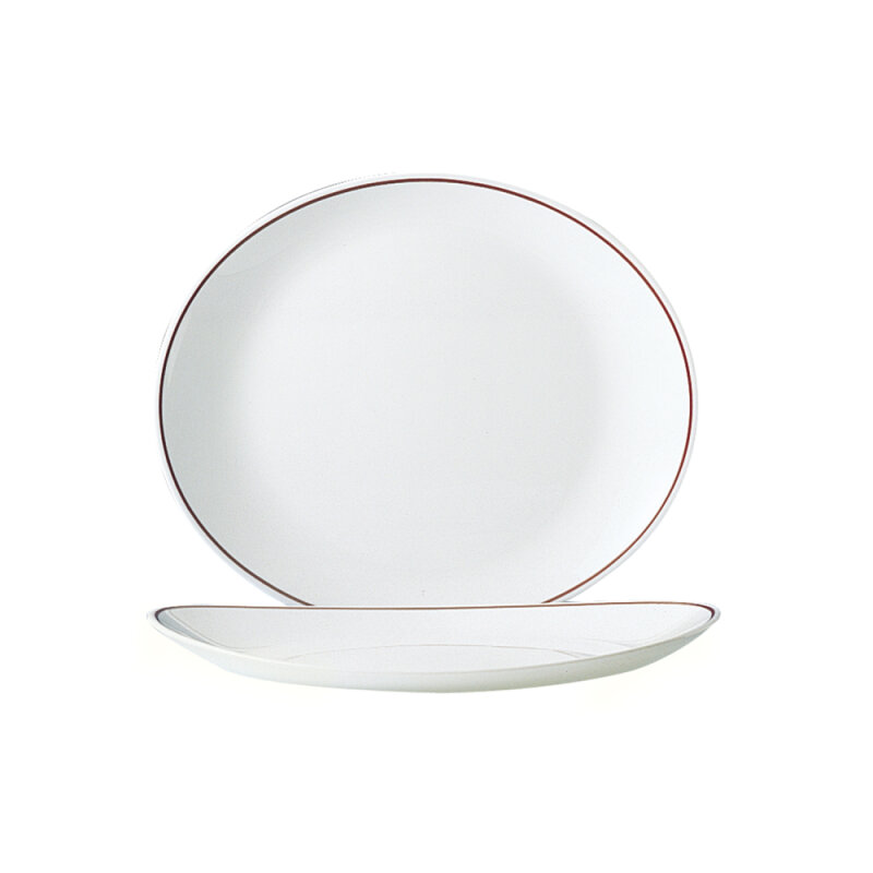 Arcoroc Krem Bordo Çizgili Oval Et Tabak 30x26 cm - 1