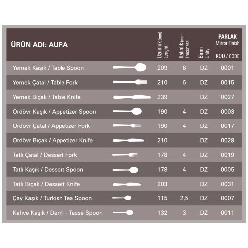 Aryıldız Aura Ordövr Çatal 185 mm - 2