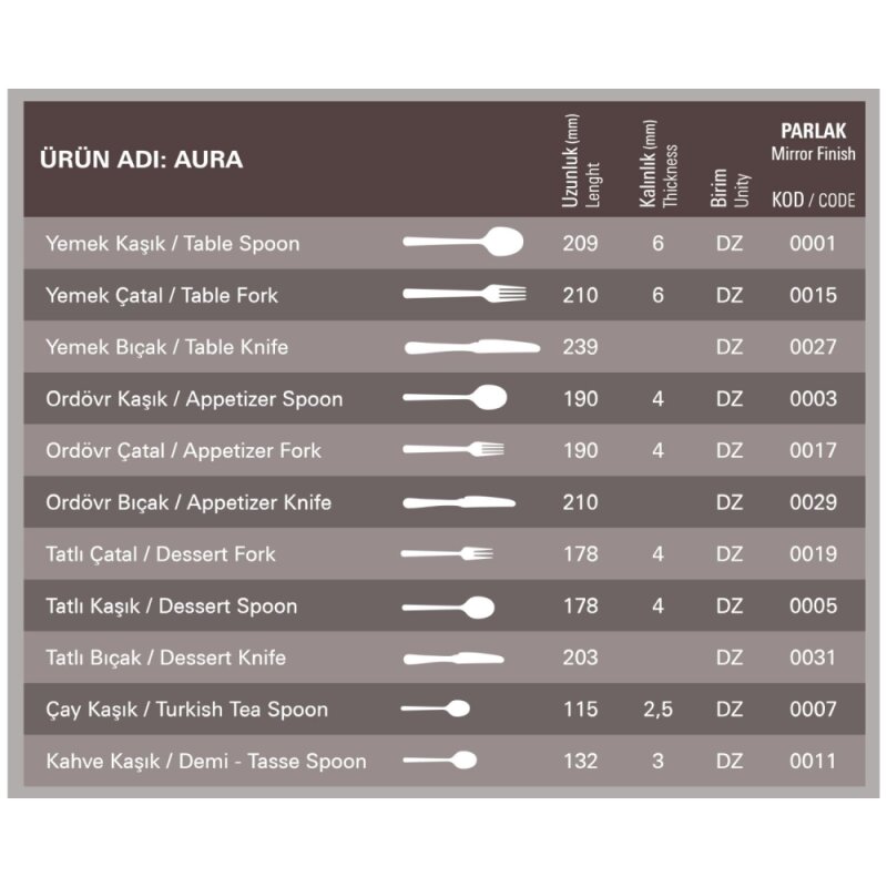 Aryıldız Aura Ordövr Çatal 185 mm - 2