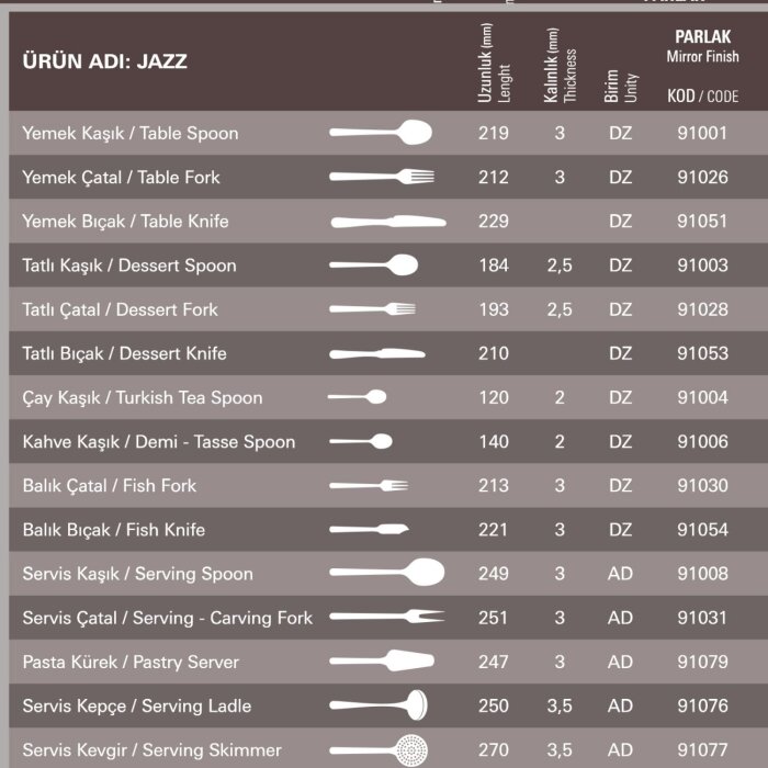 Aryıldız Jazz Servis Çatal 251 mm - 2