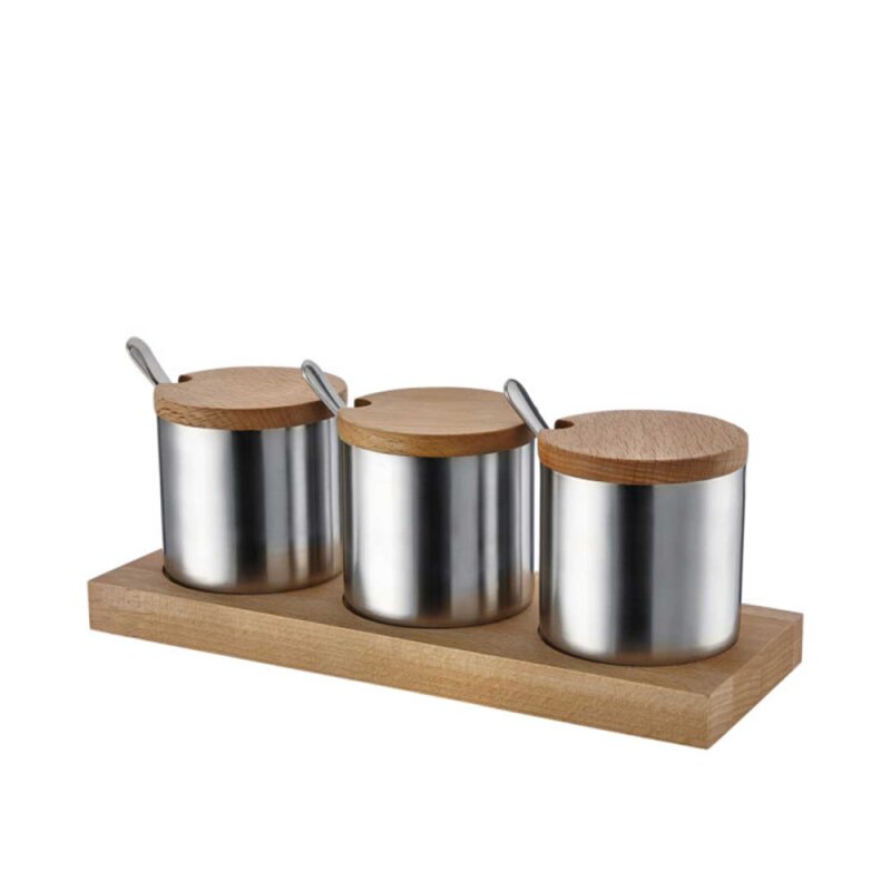 Groovy Ahşap Standlı Yuvarlak 3 Lü Baharatlık Tk.GRV-42 - 1