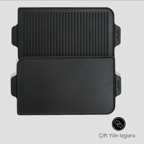 Lava Griddle Bir Tarafı Düz Diğer Tarafı Oluklu 26X47Cm - 3