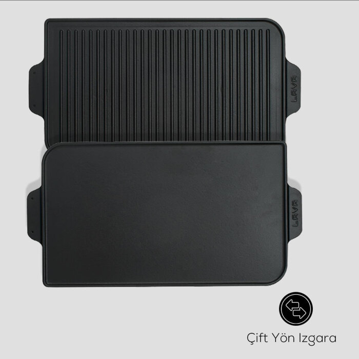 Lava Griddle Bir Tarafı Düz Diğer Tarafı Oluklu 26X47Cm - 3