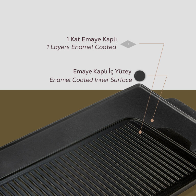 Lava Griddle Bir Tarafı Düz Diğer Tarafı Oluklu 26X47Cm - 4