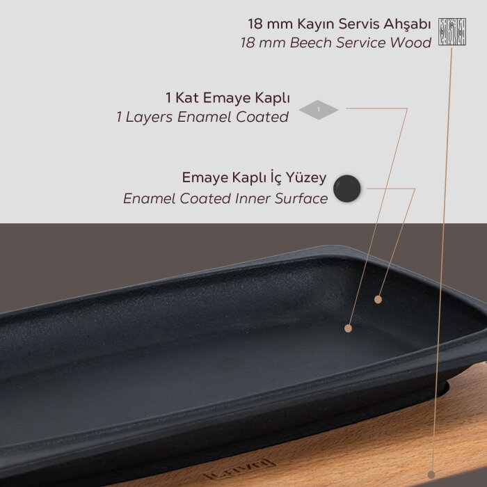 Lava Servis Tabağı 30X15 Cm Ahşap Altlıklı - 5