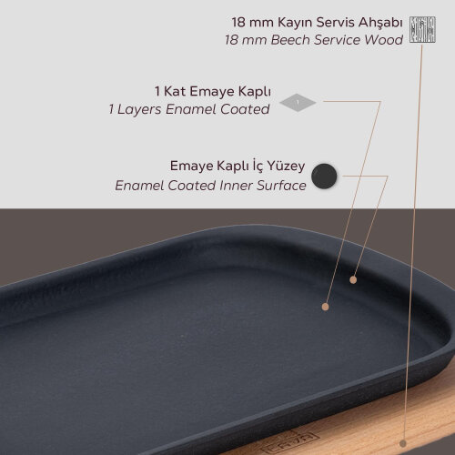 Lava Servis Tabağı 32X20 Cm Ahşap Altlıklı - 4