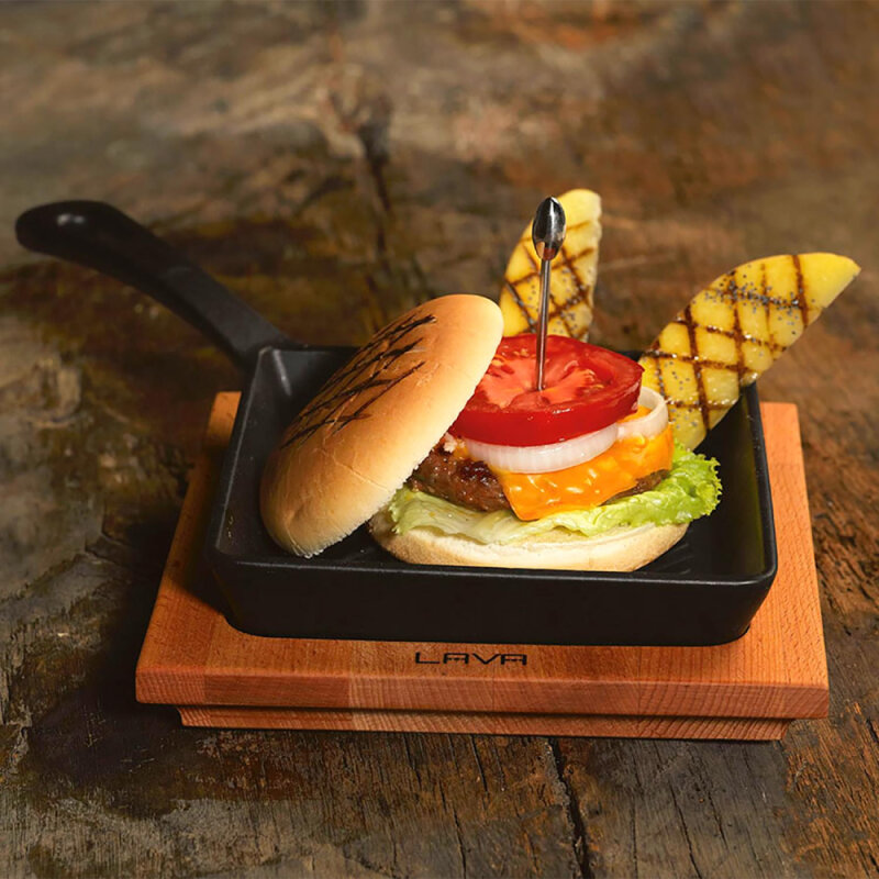 Lava mini Izgara Tava Ahşap Altlıklı Kare 16X16 - 4