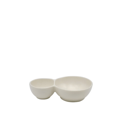 Tulu Porselen Minimal Sunum 17,5*11 cm 2 Bölmeli Yuvarlak - Krem ULTA3922 - TULU PORSELEN