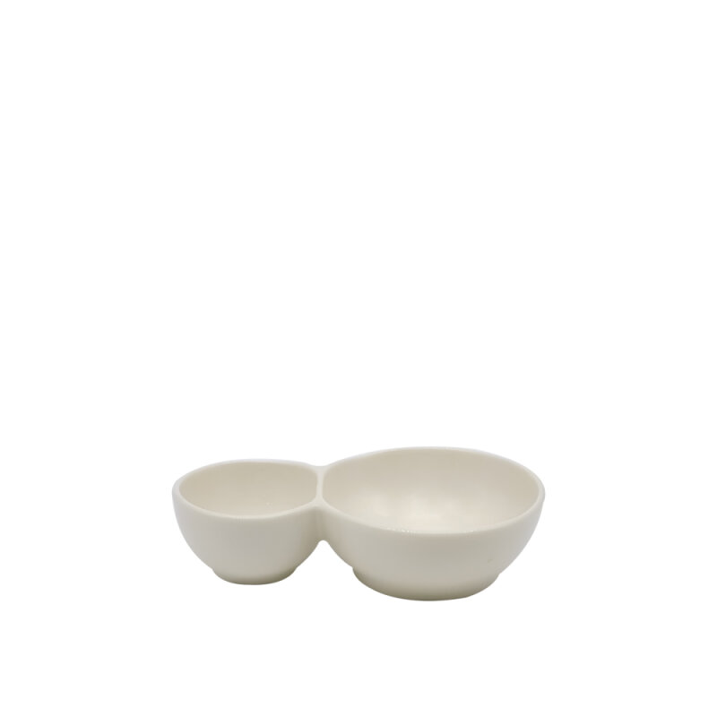 Tulu Porselen Minimal Sunum 17,5*11 cm 2 Bölmeli Yuvarlak - Krem ULTA3922 - 1