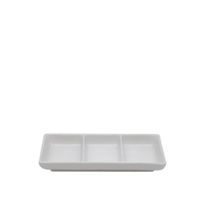 Tulu Porselen Minimal Sunum Dikdört. 3 Bölmeli 7X14 - Krem ULTA1478 - 1