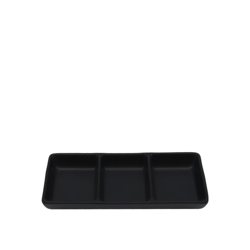 Tulu Porselen Minimal Sunum Dikdört.3 Bölmeli 8x17.5 cm–Saten 64 Siya ULTA1478ST64 - 1