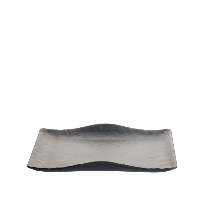 Siyah Melamin Kare Taş Görünümlü Dalgalı Tabak 28Cm - 1