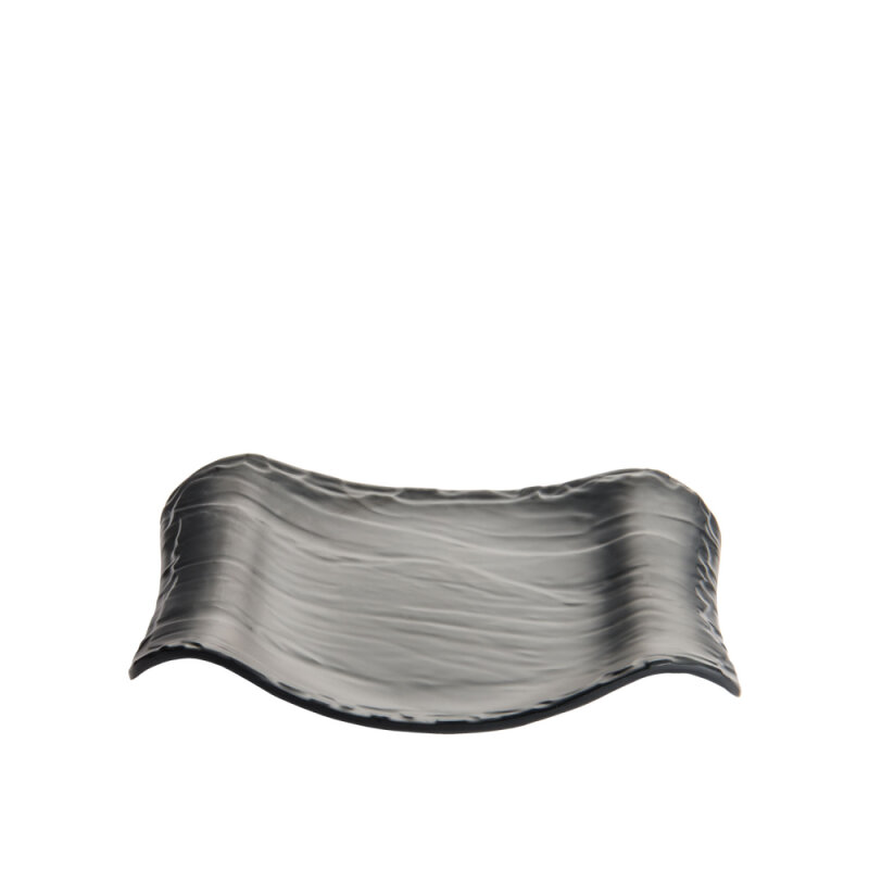 Siyah Melamin Kavisli Taş Görünümlü Sunum Tabak 23Cm - 1
