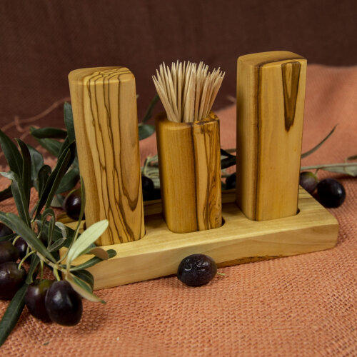 Zeytiniz Üçlü Tuzluk Kürdanlık Standlı Set17X7 Cm Stand / 1 - 2