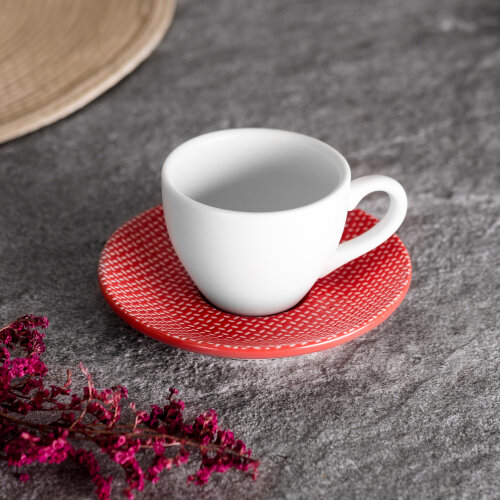 Ultraform Hotel Porselen M&M Kırmızı Espresso Fincan+Tabak 70 ml - 2